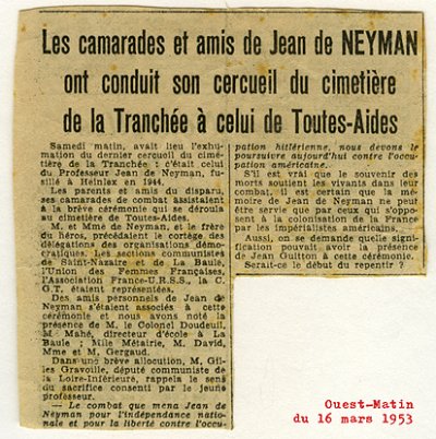 <p>À propos de la seconde inhumation de Jean de Neyman.</p>© Fonds Marine Gergaud - Collection [P.M.-33].