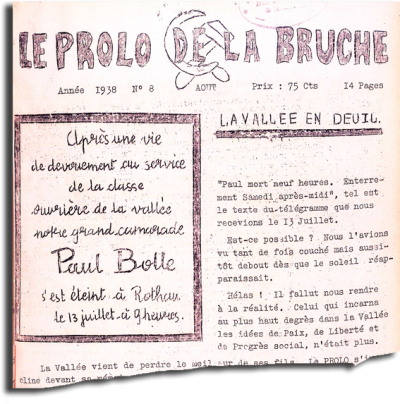 Illustration de la Une du Prolo de la Bruche d'août 1938.