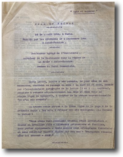 Courrier de Constantin de NEYMAN accompagnant le tapuscrit de Jean (1965) au Lycée Pasteur.