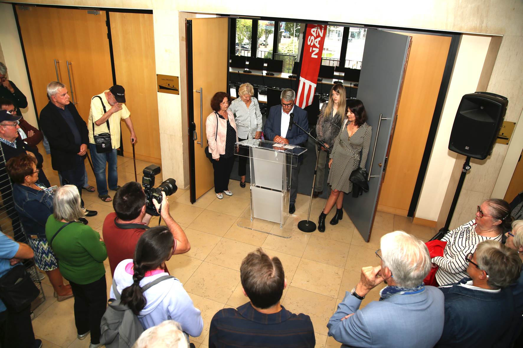 <p>David Samzun, maire de Saint-Nazaire en allocution</p>© Photo [<acronym title="Patrice Morel">P.M.</acronym>->33] / Collectif <acronym title="Jean de Neyman">J.d.N.</acronym>, 20240905-9794.