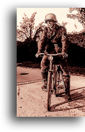 Graphisme - soldat allemand sur un vélo.