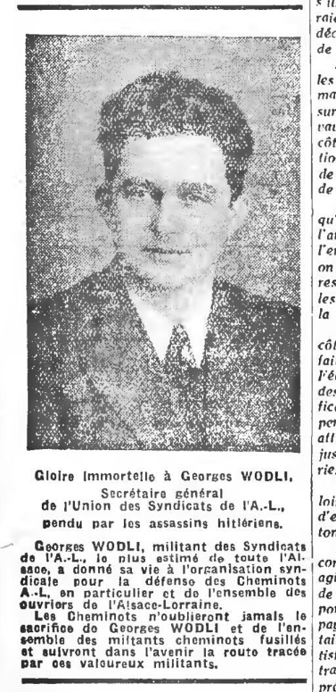Coupure de journal <p>La Tribune des cheminots - Octobre-novembre 1941 - Hommage à Georges Wodli - © DR - Coll. IHS-CGT cheminots</p>© DR - Coll. IHS-CGT cheminots