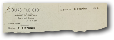 Papier à en-tête Cours « Le Cid » février 1942