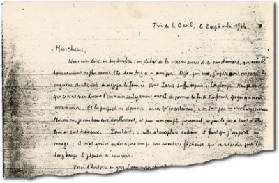 Illustration avec la première page de la lettre de Jean déchirée