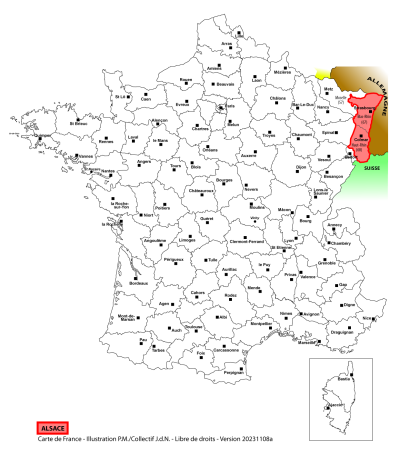 Carte de France avec emplacement de l'Alsace/